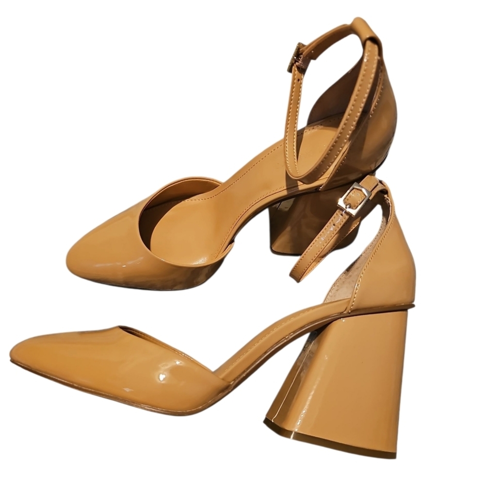 Vince Camuto Womens Addilenz Block Heel Ankle Pump Nude Tan Patent Leather Sz 9 - Picture 8 of 9